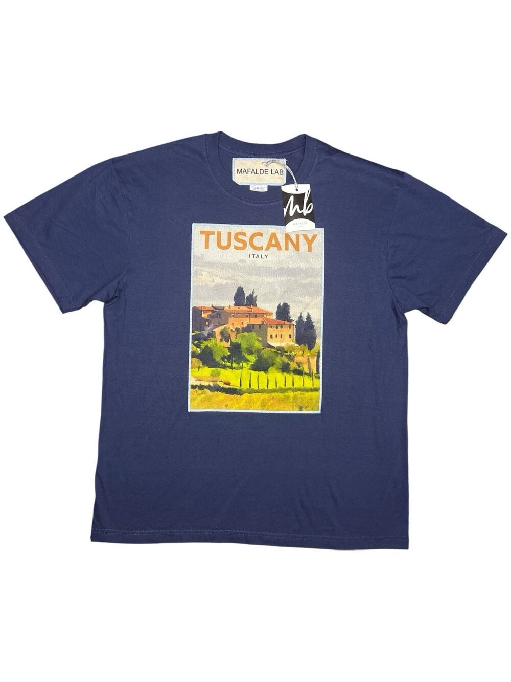 Mafalde Lab Tuscany Italy Graphic T‑Shirt XL Navy NWT Handmade Florence
